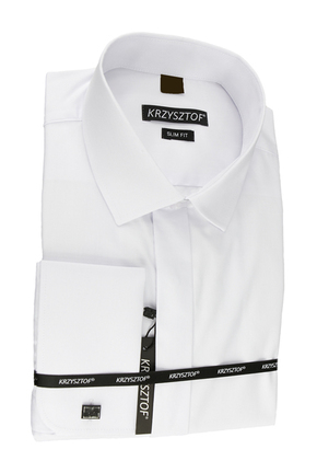KRZYSZTOF koszula biała na spinki S 37-38 170/176 dł. Slim Fit WZ500m