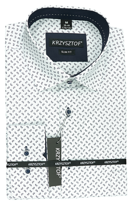 KRZYSZTOF koszula biała M 39-40 176/182 dł. WZ458M SLIM