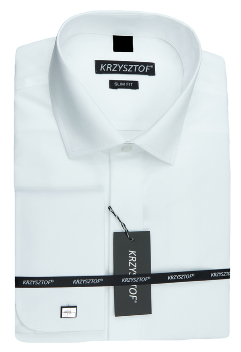KRZYSZTOF koszula biała na spinki SLIM XL 43-44 182/188 WZ508K