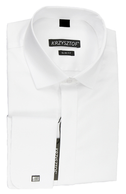 KRZYSZTOF koszula biała na spinki S 37-38 176/182 dł. Super Slim WX82M_S_176