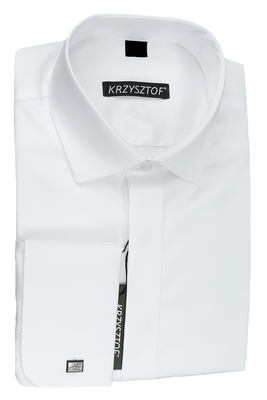 KRZYSZTOF koszula biała na spinki  L 41-42 176/182 dł. WZ452K